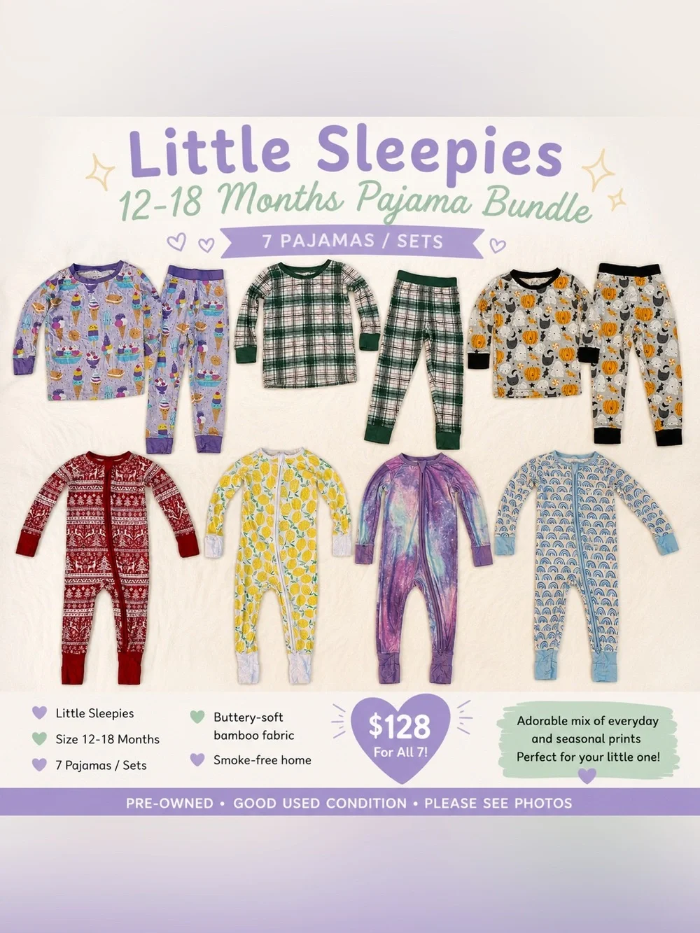 Little Sleepies 12–18M Bamboo Pajama Bundle – 7 Sets